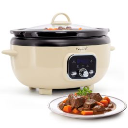 MegaChef 6.9 Quart Oval Electric Digital Slow Cooker in Cream with Black Pot